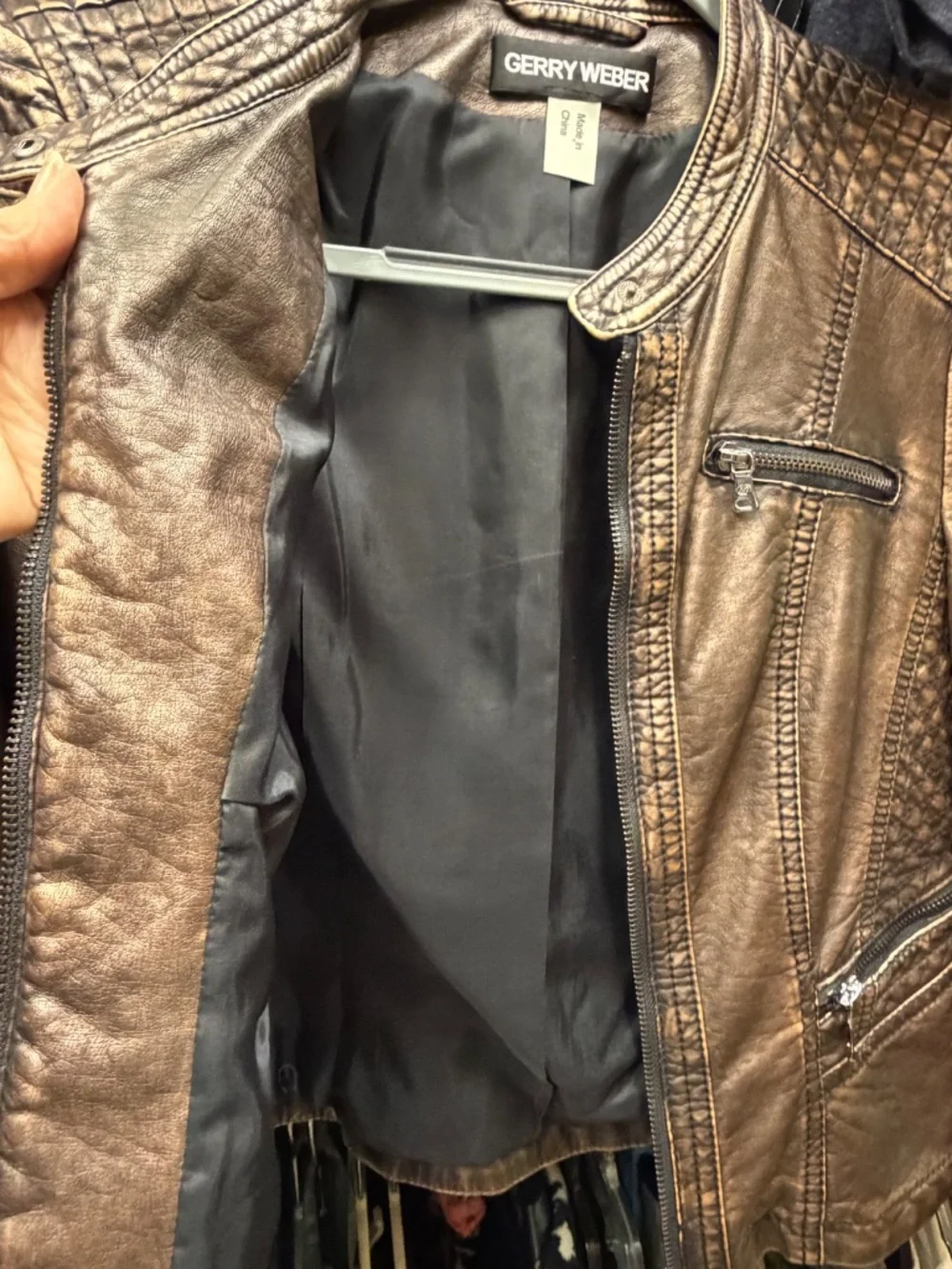 Gerry Weber Faux Leather Moto Jacket Bronze Sz 34/US 4